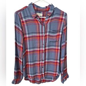 Lucky Brand Plaid Top Women’s Small Button Up Shirt Blue